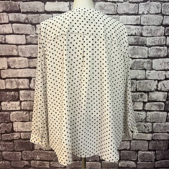 Talbots Ivory & Black V-Neck Polka Dot Blouse Size 2XP - Picture 6 of 9